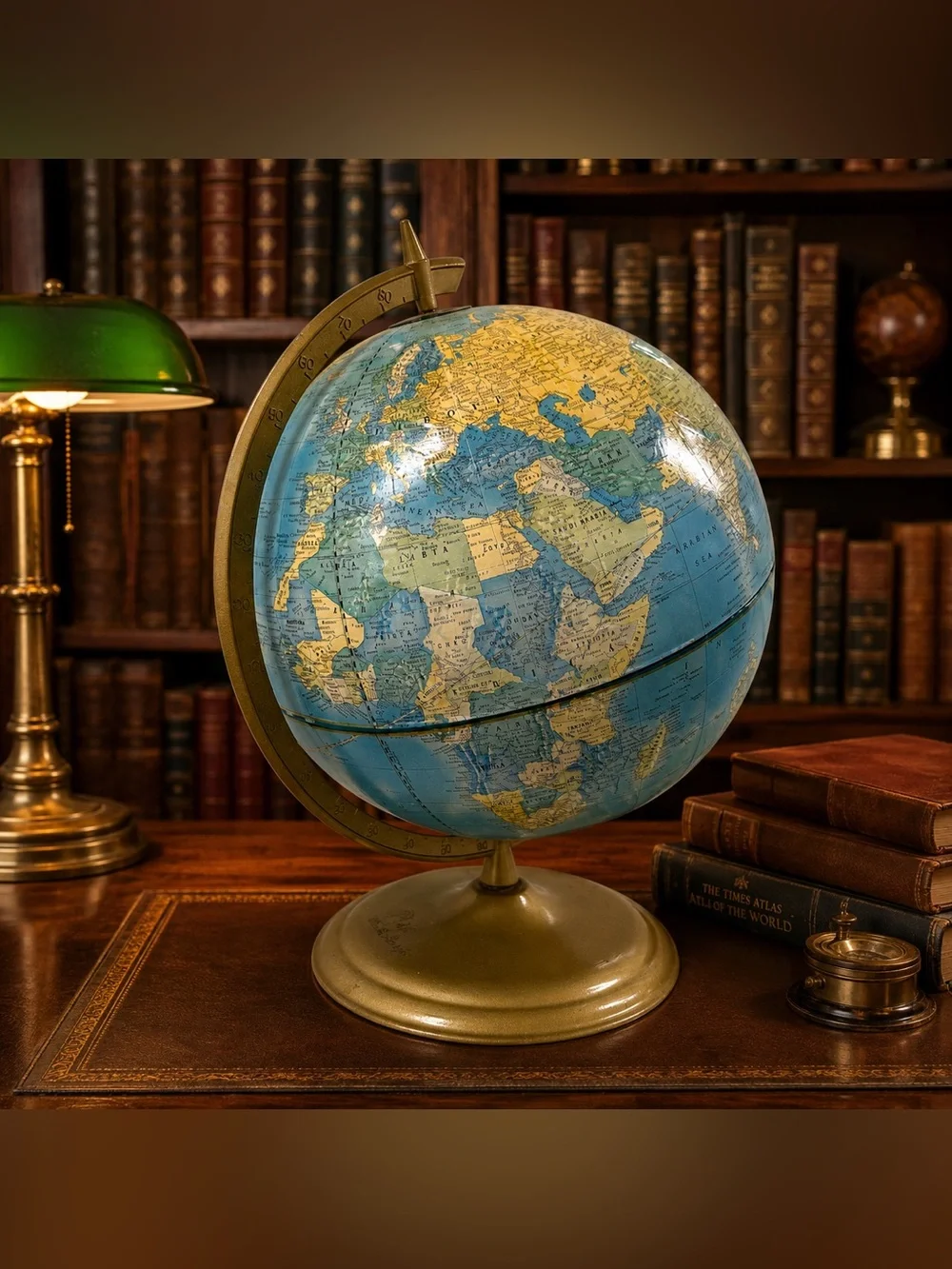 Vintage Cram’s Imperial C87 12” World Globe Blue Gold MCM Library Decor USA